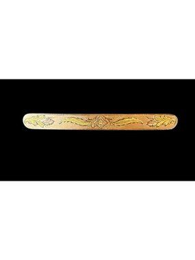 Antique Gold Tone Bar Brooch Etched Floral C Clasp Victorian Edwardian Pin